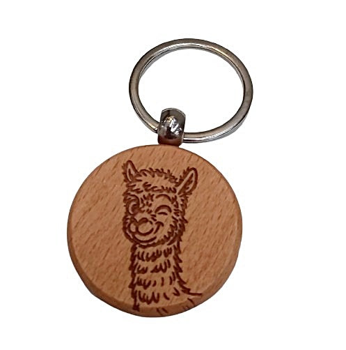 Wooden keychain with Alpaca