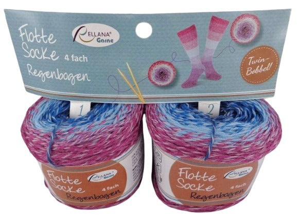 Flotte Socke Regenbogen von Rellana = Twin Bobbel 2 x 50 g