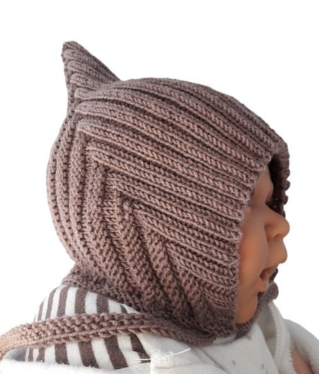 Baby hat, Pixie hat, 100% wool (Merino), hand-knitted, size 0-6 / 6-12 months