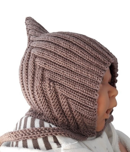 Baby hat, Pixie hat, 100% wool (Merino), hand-knitted, size 0-6 / 6-12 months