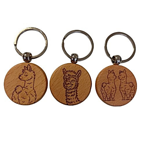 Schlüsselanhänger aus Holz mit Alpaca