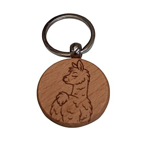 Schlüsselanhänger aus Holz mit Alpaca