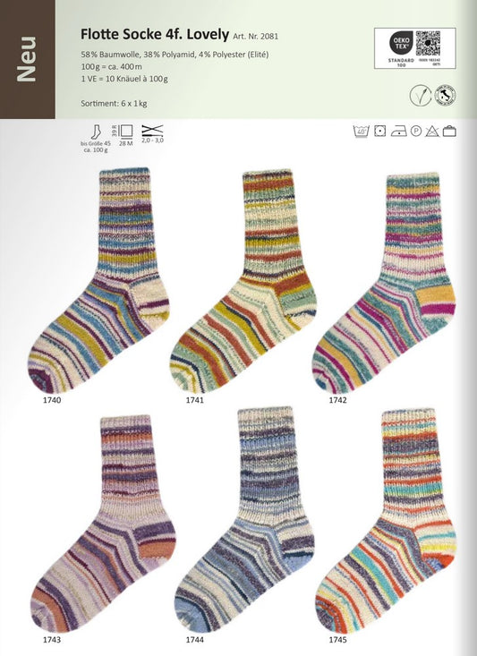 Flotte Socke Lovely von Rellana - 4fädige Sockenwolle mit Baumwolle - 100 g = 400 m