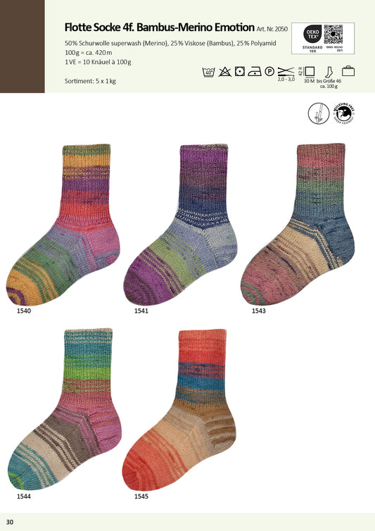 Flotte Socke 4f. Bambus-Merino Emotion 100 g = 420 m