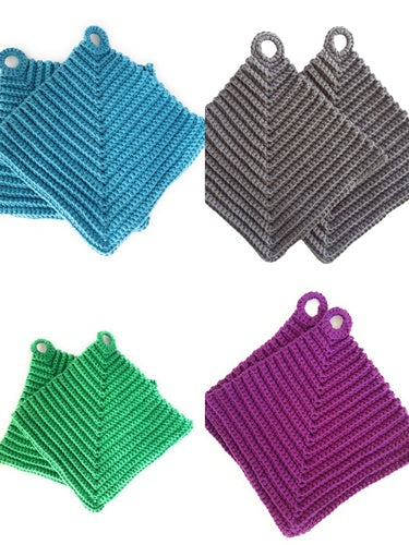single-coloured potholders thickly crocheted in classic style approx. 19 x 19 cm - 100% cotton